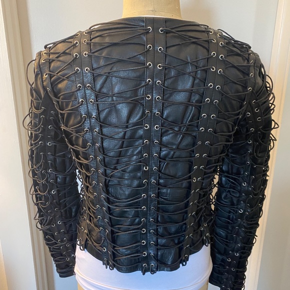 Black leather Biker Jacket with eyelets size Xtra small to small, badass! - Picture 2 of 15